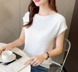 Fongt Temperament Bat Sleeve Short-Sleeved T-Shirt For Women's 2024 Summer Wear New Black Ice Silk Knitted Shirt Loose Word Collar