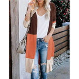 Fongt Clamming Long Knitted Sweater Rainbow Spliced Striped Cardigan Sweater Coat Women's Autumn And Winter
