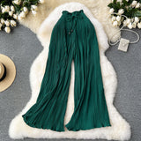 Fongt Wear High-Rise Straps With A Hundred Laps Of Casual Pants Women Micro-Fat Large Size Showing Lean Meat Hangings Wide Legs Of Hundreds Of Folded Trousers