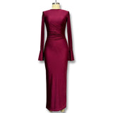 Fongt Solid Color Round Straight Angle Shoulder Horn Folded Bodybrested Lady Dress Outside The Country