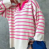 Women Sweater Pullover Knit Striped Polo Collar Autumn Casual Loose Long Sleeves Pullovers Warm Sweaters 2022 Fashion Lady