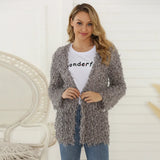 Women's Autumn Coat Long-Sleeved Cardigan Medium-Length Plush Jacket-Outfit