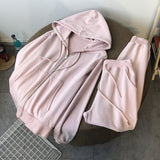 Fongt Female Spring And Autumn Thin 2023 New Zipper Hoodie Two-Piece Loose Sports Casual Set Leg