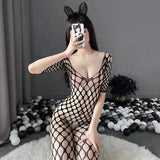 Night Vows Transparent Lingerie Free From Temptation Sexy Black Open Stockings Women Passion Body Net Uniform