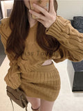 Sweater Two Piece Set Women Korean Elegant Party Mini Skirt Set Female Casual Designer Knitted Skirt Suit 2023 Autumn