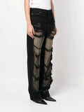 Fongt Spring And Autumn New Trend Broken Hole Mesh Splicing Straight Pants Design Sense Jeans Female-Outfit