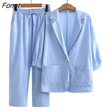 New Fashion Casual Cotton Linen Suit Top + Pants Two-piece Se Linen Set for Women Women's Suits Set 2 Elegant