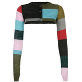 Women Sun-protective Crop Tops Sweater Spring Autumn 2023 y2k Clothes Contrast Color Long Sleeve Round Neck Patchwork