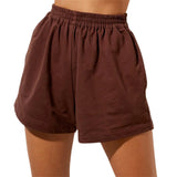 Fongt Summer Women's Tight Waist Loose Broad Legs Solid Color Leisure Sports Shorts