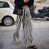 Fongt Women's Black And White Striped Wide Leg Pants 2023 New Casual Show Thin High Waist Loose Hanging Floor Pants Women-Outfit