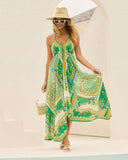 Fongt New Spring-Summer V-Necked Women's Sling Print Fairy Gas Long Temperament Dress