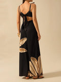 Fongt Spring Summer New Women's Black Bare Back Sling Skirt