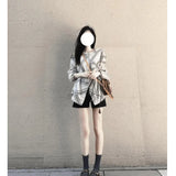 Fongt Summer High-End Personality Romantic National Style Totem Shirt Jacket High-Waisted Casual Shorts Set