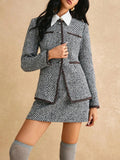 Fongt Commuting Style Simple Bumpy Coarse Flowers, Small Fragrant Temperament Long-Sleeved Top Coated Ass Skirt