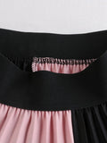 2024 High Elastic Waist Thin Large Hem Color Contrast Pleated Medium Length Skirt Patchwork Women Irregular Clothing TH370-Outfit