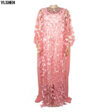 New African Dresses for Women Dashiki Lace Flower African Clothes Bazin Kaftan Boubou Robe Africain Dress Embroidery Long