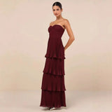 Fongt Women's New Breast-Laminated Folded Evening Dress Dress