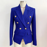 QUALITY Newest 2023 Classic Designer Jacket Women's Silver Lion Buttons Double Breasted Slim Fit Textured