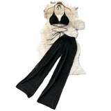 Fongt High-Rise Thin-Legged Trousers With Hanging Neck Short Top Two Spice Girl Sets
