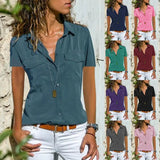 Fongt Summer Autumn New Ladies Shirt Collar Short-Sleeved Shirt Women's Clothing