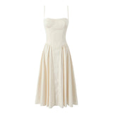 New Spring Style Square Collar Three-Dimensional Steel Ring Waist Shows Thin Pleated Dress-Outfit