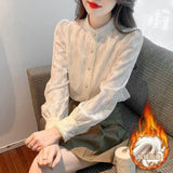 Fongt Atmosphere Retro Polo Collar Long-Sleeved Shirt 2025 New Women's Single-Docket Jacket Top