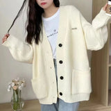 Fongt Department Lazy Wind Soft Waxy V Neck Sweater Coat Female Autumn Winter Loose Wear College Wind Knit Cardigan Jacket-Outfit