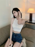 Fongt Chic New Knitted Neck Vest Slings Sweet Spicy Outer Wear Short Bottom Shirt Thin Top