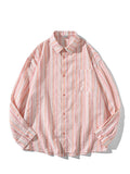 Fongt Stripe Polo Collar Long Sleeve Shirt Coat Female Autumn Thin Loose Show Thin Sunscreen Cardigan Top-Outfit