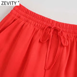Women Simply Solid Color Pockets Patch Casual Straight Pants Female Chic Elastic Waist Lace Up Summer Long Trousers