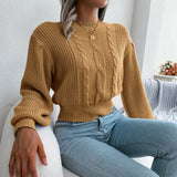 Wind Shooting Autumn And Winter Leisure Lantern Sleeves Waist Knitted Sweater Women's