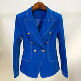 QUALITY New Fashion 2023 Designer Jacket Women's Top Stitching Contrast Lion Buttons Double Breasted Denim