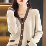 Fongt V-Collar Small Fresh Cardigan Sweater Color Fashion Loose Long-Sleeve Jacket Autumn And Winter Women's Coat-Outfit