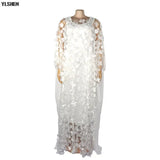 New African Dresses for Women Dashiki Lace Flower African Clothes Bazin Kaftan Boubou Robe Africain Dress Embroidery Long