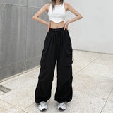 Fongt Sense High Street Cargo Pants Female 2025 New Loose Straight Leg Wide Leg Large Pocket Casual Retro Bundle Leg Pants