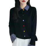 Fongt And Winter Knitted Open Shirt Two Lattice Collar Shirt Early Spring New Color Fashion Splicing Coat Sweater
