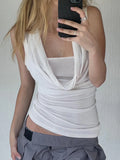 Fongt Hot Girls Fake Two Temperament Folded Backs And Collar Sleeveless T-Shirts Simple Thin Tops