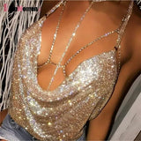 Halter Sexy Y2k Shiny Rhinestones Bra Crop Top Backless Summer Beach Chic Party Bralette Cropped Sexy Women Tank Top