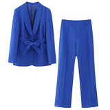 Fongt Women's Dress French Belt Dress Small Suit Jacket + Casual Trousers