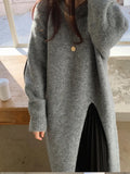 Women Dress Oversize Dresses Knitting Fall Sweater Women Dress Long Sleeve Knitted Dresses Maxi Vintage Thick White Maxi-Outfit