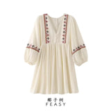 Fongt Women's Clothing 2025 Summer New Splicing Embroidery Short Dress
