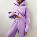 Piece Sets Women Tracksuit Winter Fleece Solid Long Sleeve Hoodies Jogger Pants Suits Female Casual Fashion Loose