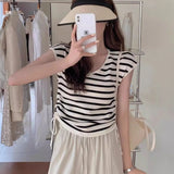 Silk V-Collar Vest Women Draw Rope Waist Design Sense Minority Summer 2024 New Chic Sweater T-Shirt-Outfit