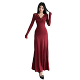 Fongt 2025 Autumn And Winter Women's New Pure Color Temperament High-End Sense Collar Body Dress