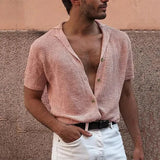 Fongt Men Casual Short Sleeve Top Knit Single Breasted Gentleman Cardigan Men's Turtleneck