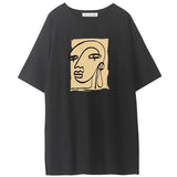 Abstract Character Printed T Shirt Women 2021 Summer New Vintage Harajuku 100% Cotton Tees Soft Casual Female