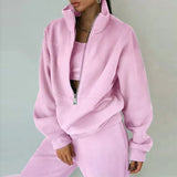 Fongt Women's New Zipper Grip Velvet Sweatwear Sports Fashion Jacket Set
