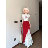 Fongt Shoulder Short-Sleeved T-Shirt Crumm Skirt Suit Women's Summer New High-End Temperament Sweet Two-Set