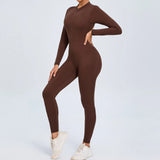 Fongt Zipper Long Sleeve Nude Yoga Jumpsuit Women Wear Fitness Sports Pants Tights-Outfit