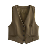 Fongt Women's Autumn New Dress V-Neck Short Vest High-Waist Broad Leg Trousers Commuting Suit